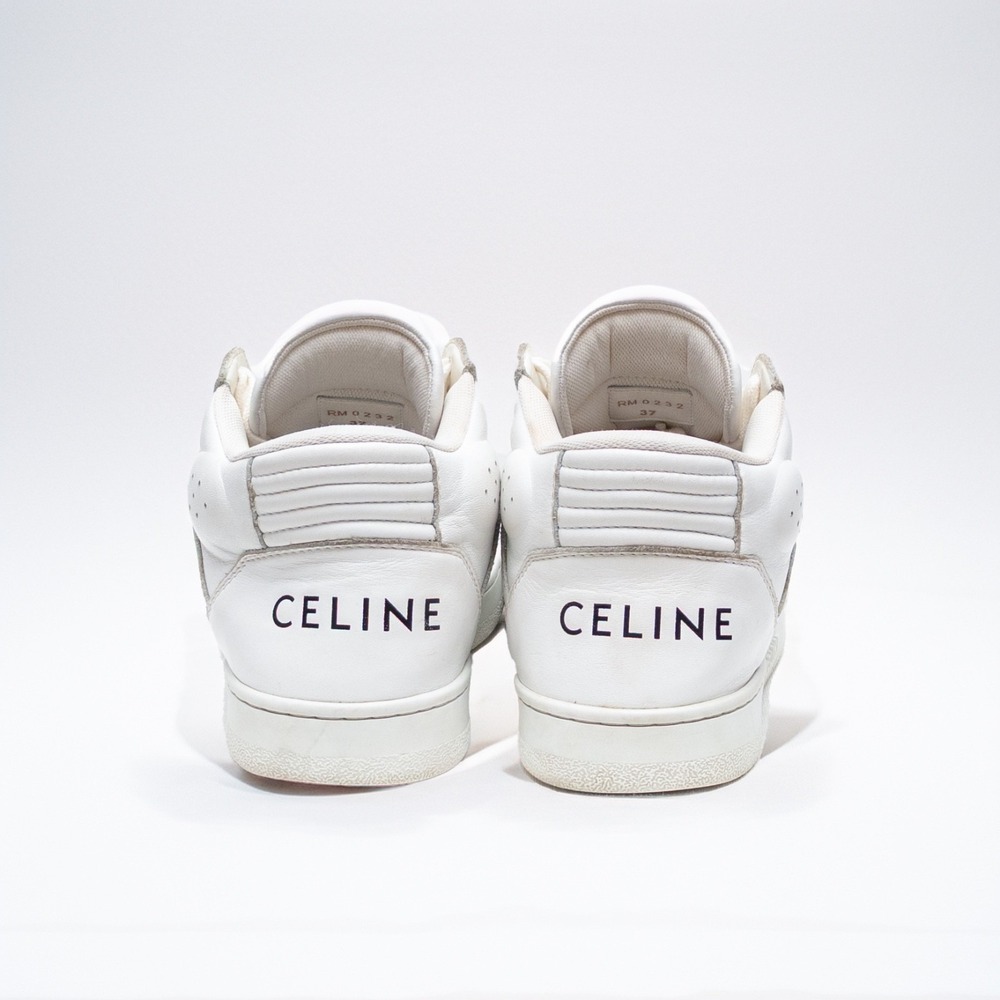 CELINE CT-02 Womens White Calf Leather High-Top Logo Sneakers SIZE‎ 37 EU / 7 US - Picture 6 of 15